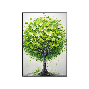 轻奢大气现代高级感绿油油发财树客厅沙发背景墙装饰画玄关墙挂画