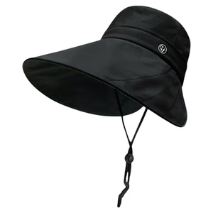 新款可扎马尾显脸小黑胶太阳帽