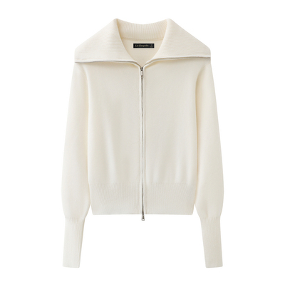 拉夏贝尔/La Chapelle软糯大翻领针织开衫女冬季新款宽松毛衣上衣