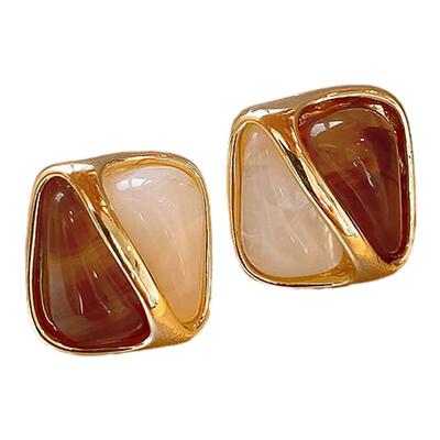 美拉德拼色方糖耳钉小众气质耳环