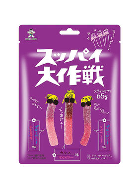 日本进口旺旺大作战酸沙软糖葡萄柠檬菠萝酸沙粗条形橡皮糖果零食