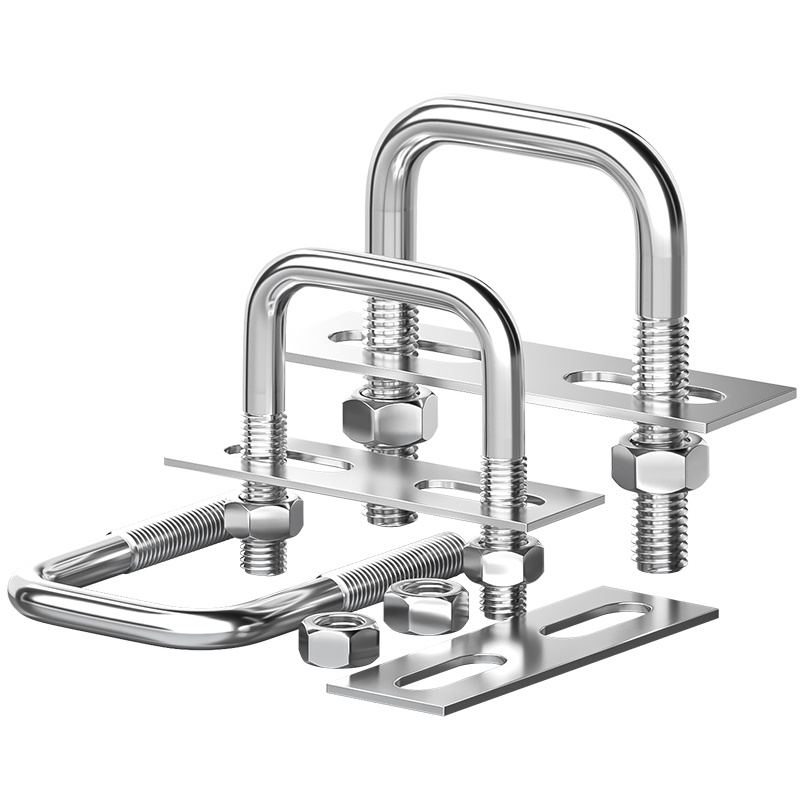 304不锈钢方形管卡U型螺栓带挡板螺丝卡扣骑马卡抱箍直角支架卡箍