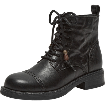 真美诗牛皮布洛克马丁靴机车靴