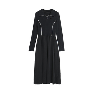 西町村屋连衣裙女冬季新款法式浪漫设计感拉链翻领长裙AD8502328