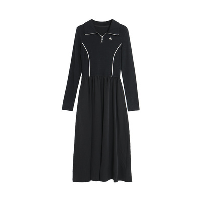 西町村屋法式设计感拉链翻领长裙