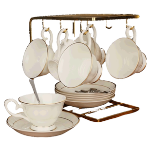 骨瓷咖啡杯高档精致咖啡杯碟套装带架子金边陶瓷欧式咖啡器具定制