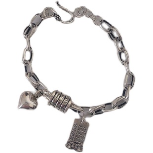 原创纯银手链女个性时尚爱心算盘字母粗链手环ins潮小众设计新款