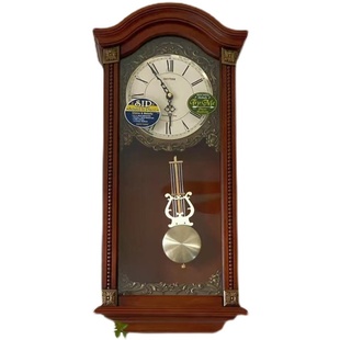 RHYTHM日本丽声实木西敏寺罗马数字挂钟客厅玄关古典花纹钟表524