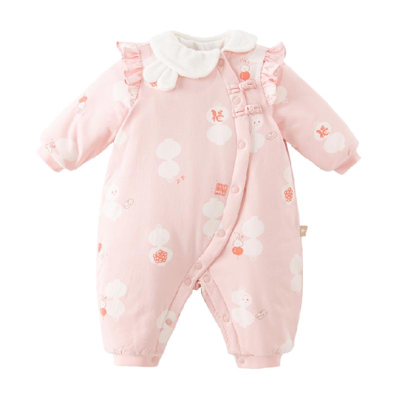 包邮戴维贝拉新生儿爬服秋冬装新款女宝婴儿连体衣国风棉服