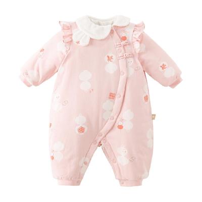 戴维贝拉新生儿女宝宝夹棉爬服