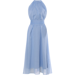 从那以后挂脖连衣裙蓝色伴娘长裙高级感穿搭法式小裙子轻礼服裙女