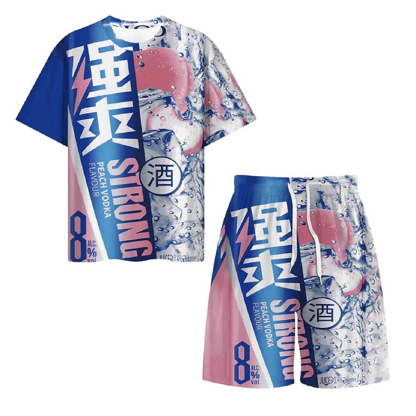 夏季上新强爽抽象圆领套装3D印花男女同款搞怪衣服五分裤速干百搭