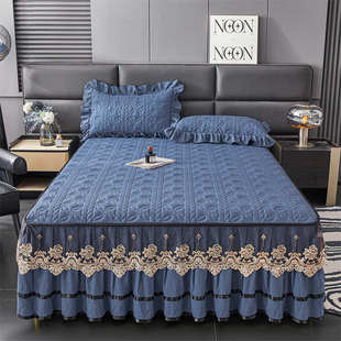 欧式 防滑夹棉加厚床套床笠双人床裙罩枕套 床裙单件床罩三件套裙式