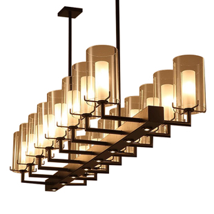 美式工业风餐吊灯餐桌吧台灯新中式长方形茶室灯酒店前台接待吊灯