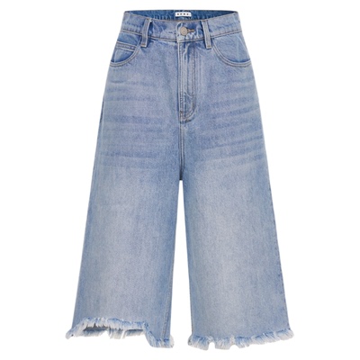 RURE牛仔低腰7分裤流苏阔腿短裤