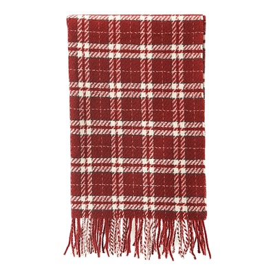 畹町复古红格纹围巾女秋冬季保暖护颈大围脖简约百搭时尚学院披肩