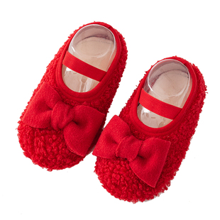 婴儿袜子泰迪绒面加厚防滑地板袜学步袜秋冬室内加绒男女童鞋袜