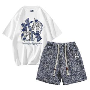 奥特莱斯丨大神爆款丨休闲套装男夏季纯棉短袖t恤潮牌情侣款宽松