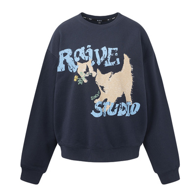 RAIVE撞色logo猫咪印花卫衣