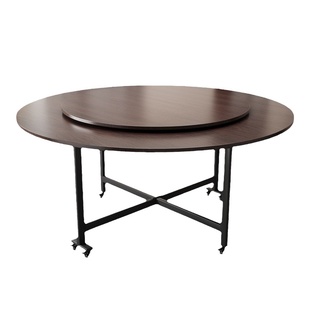 实木餐桌可折叠圆桌家用小户型饭桌中古风餐桌饭店桌子商用颗粒板