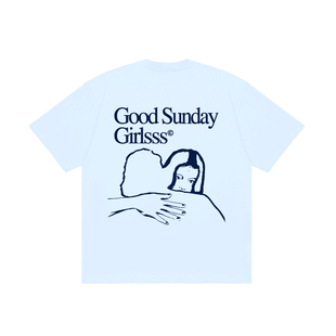 周日好女孩xTTO 联名款 重磅厚实不透 baby蓝纯棉宽松短袖T恤男女