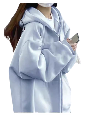 加绒加厚连帽卫衣女宽松开衫外套