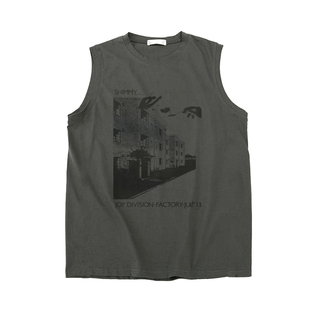 快乐分裂joy division直喷做旧褪色男女纯棉无袖T恤砍坎肩背心