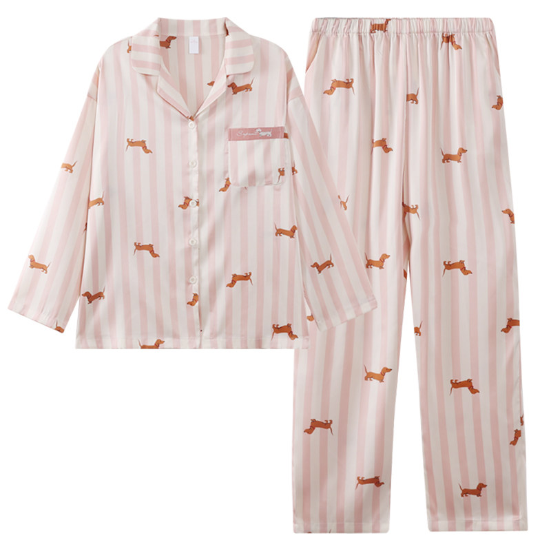 雅鹿冰丝睡衣女丝绸家居服套装
