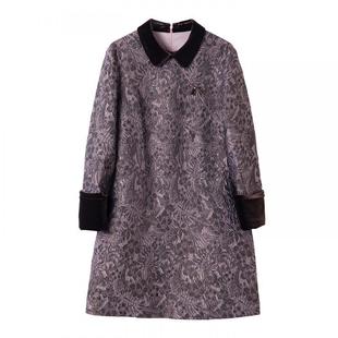 宝诗黎翻领亮丝提花连衣裙2026春季气质时尚简约优雅休闲直筒裙