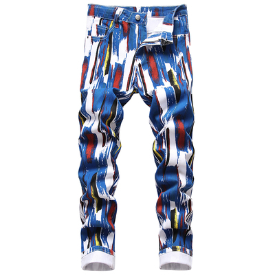 潮牌个性印花牛仔裤男