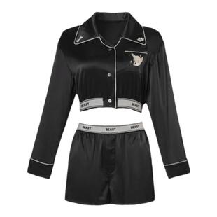 BEAST野兽派日进斗金小奶狗女士22姆米真丝长袖短裤睡衣节日礼物