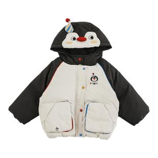 幼悠女童企鹅套装冬季杜邦三防插肩连帽棉服罗纹防风保暖休闲裤子