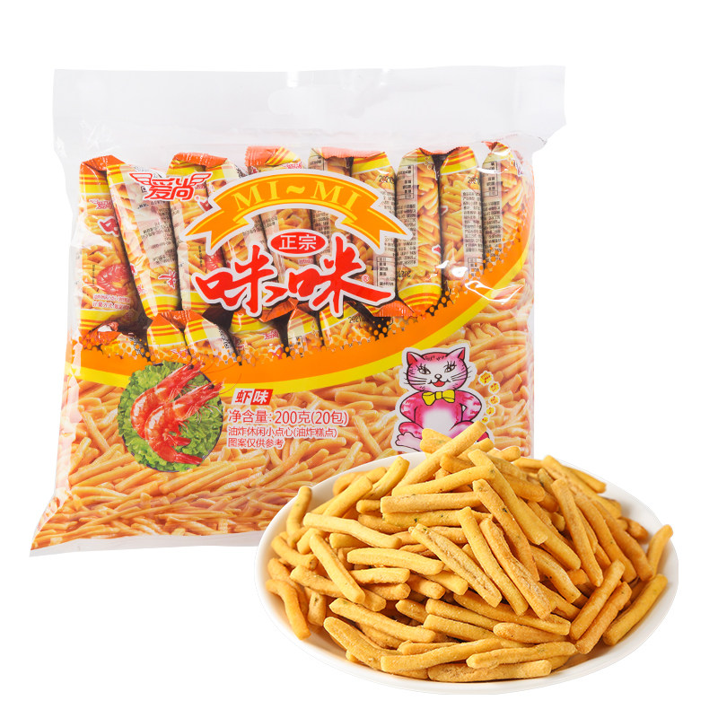 爱尚咪咪虾条蟹味粒组合虾味薯片小包装解馋吃货小零食整箱大礼包
