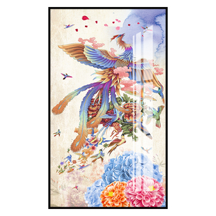 百鸟朝凤十字绣2026新款线绣客厅大气竖版玄关简约现代刺绣自己绣
