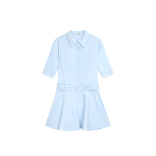 pusumede 都市名伶 莱赛尔中袖衬衫连衣裙女可拆卸腰带a字短裙