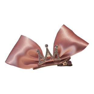 公主粉色气质蝴蝶结发夹韩国高端儿童立体皇冠头饰酒红色生日发卡