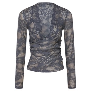 lace top性感深v低胸蕾丝上衣纯欲镂空打底衫女t恤蕾丝内搭