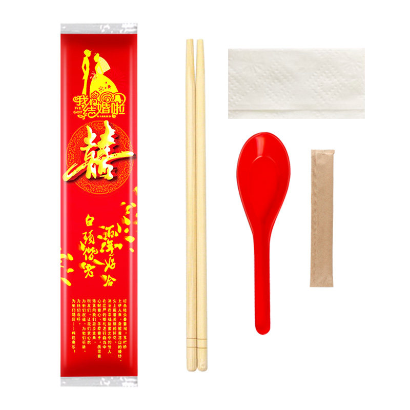 红色包装筷子四件套不用掰好用