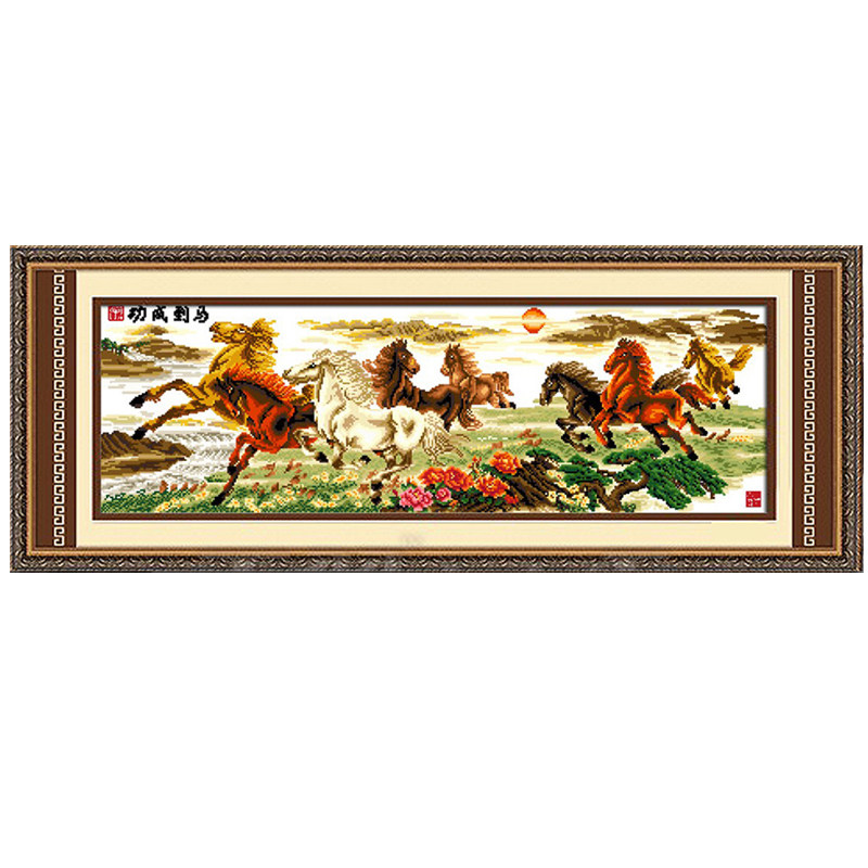 包邮精准印花新款米字绣 马到成功八骏图 马2米客厅大画 非十字绣