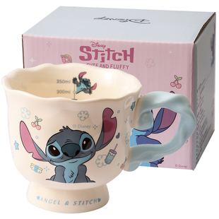 迪士尼史迪仔马克杯情侣带刻度陶瓷水杯女生日礼物办公室咖啡杯子