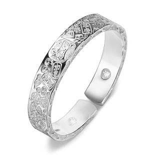 999纯银吉言手镯开口实心复古男女足银三面宽镯子银饰纯手工定制