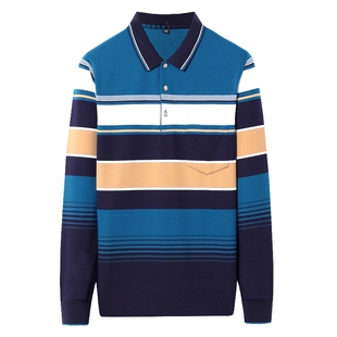 长袖t恤男中年老爸翻领有口袋中老年男士体恤polo衫大码爸爸秋装