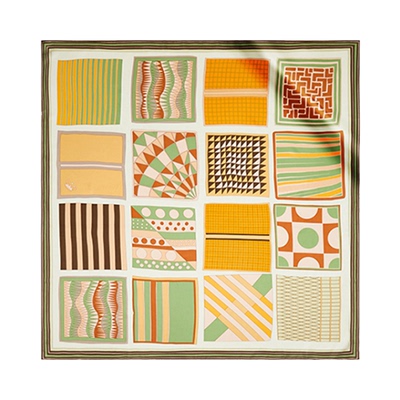 几何真丝拼色丝巾女春秋