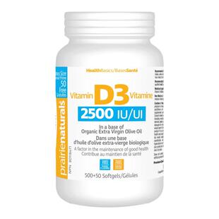 现货加拿大 Prairie Naturals  维生素D3 2500IU 软胶囊 骨骼健康
