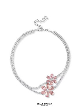 bellebianca粉色花朵项链锁骨