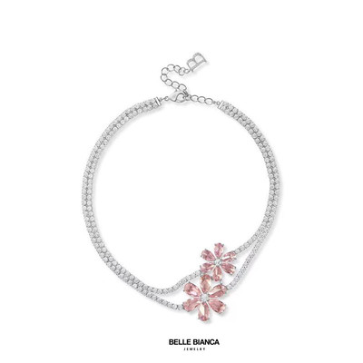 bellebianca粉色花朵项链锁骨