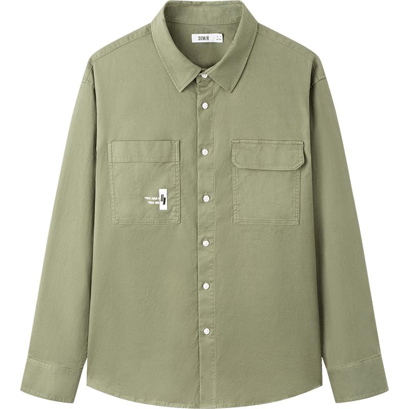 森马工装外套时尚印花长袖衬衫男