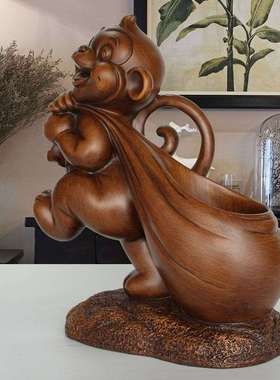 客厅装饰猴子摆件创意红酒饰新实用收纳送礼物摆生日工艺品架中式