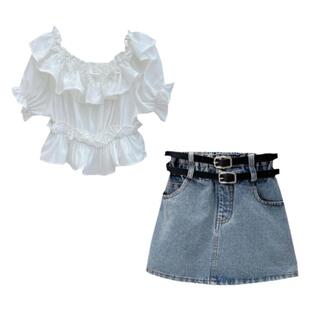 女童套装2026夏季新款时髦网红女宝宝短袖上衣牛仔套裙洋气两件套