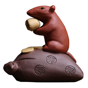 如合 宜兴茶宠紫砂布袋老鼠茶玩摆件代代数钱金币生肖鼠来宝包邮